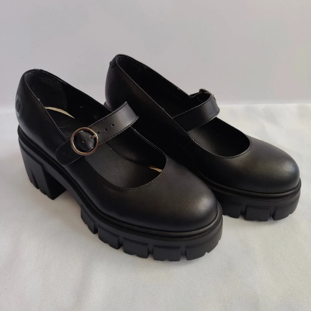 Altercore Margot Black Chunky Platform Mary Janes Lug Sole Vegan Alt Goth 37 / 7